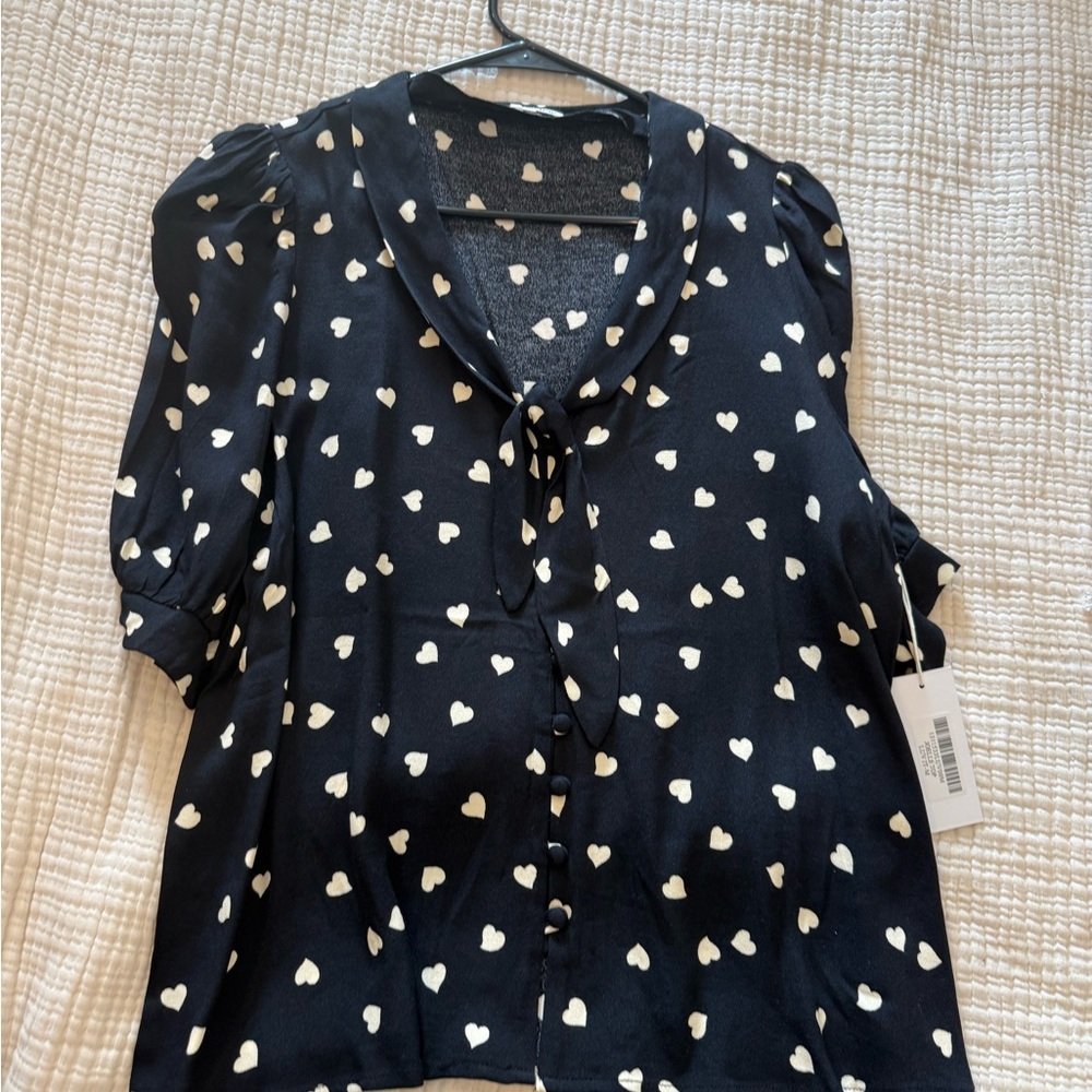 Reformation Black and White Heart Blouse